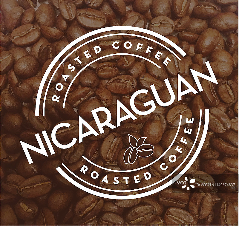 尼加拉瓜咖啡圆形标签的咖啡豆纹理背景图片素材