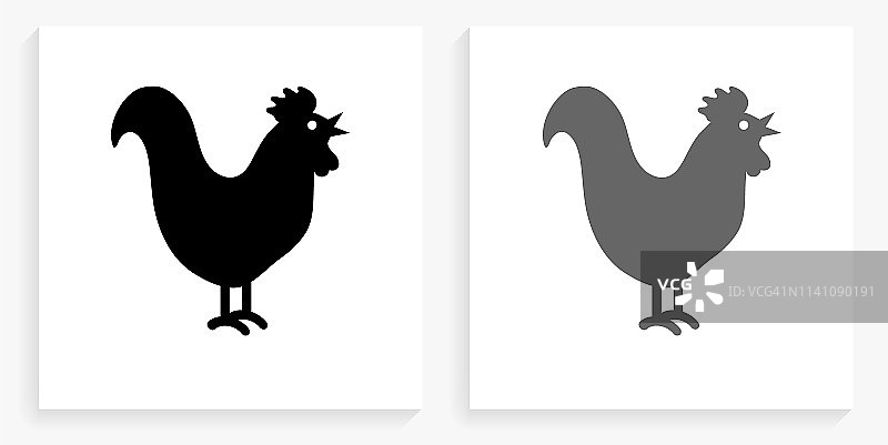 公鸡黑白方形图标图片素材