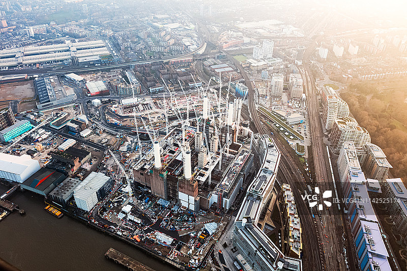 鸟瞰图巴特西建筑工地，伦敦，英国图片素材