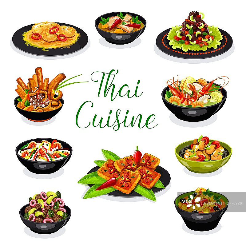泰式米饭配海鲜和肉类图片素材