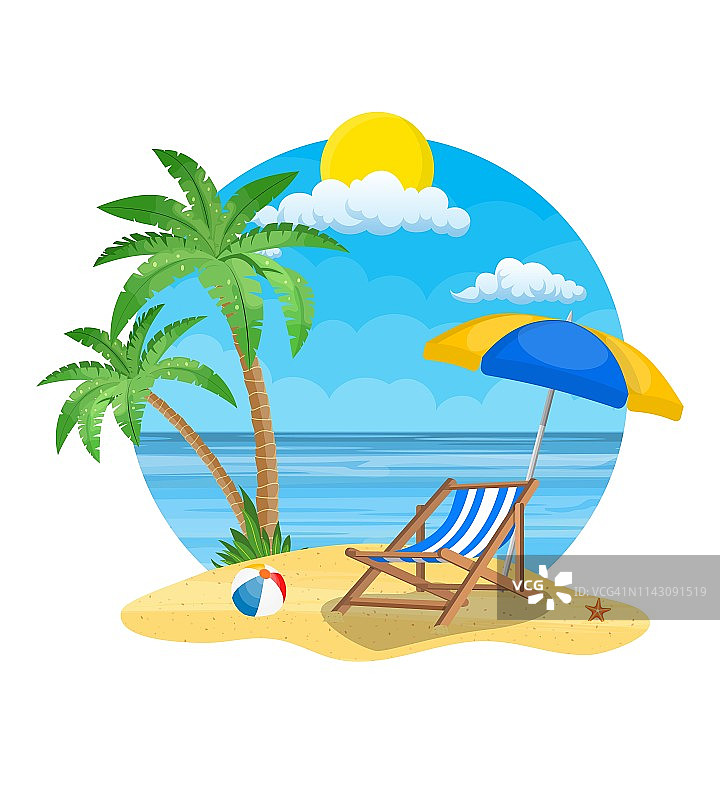 沙滩上的遮阳伞和日光躺椅图片素材