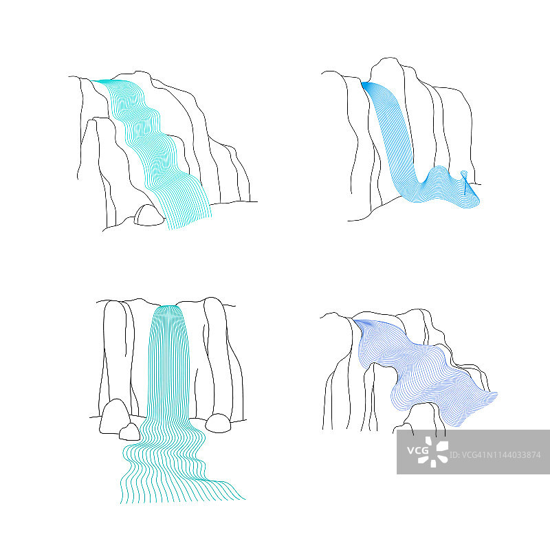 瀑布瀑布的插图向量集图片素材