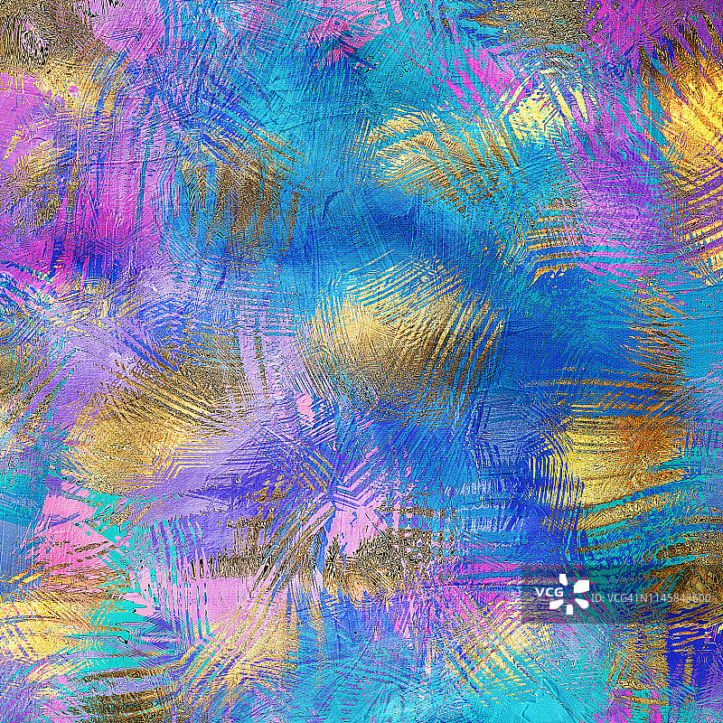 创造性抽象的蓝色和粉红色背景与抽象的金色剥离点图片素材