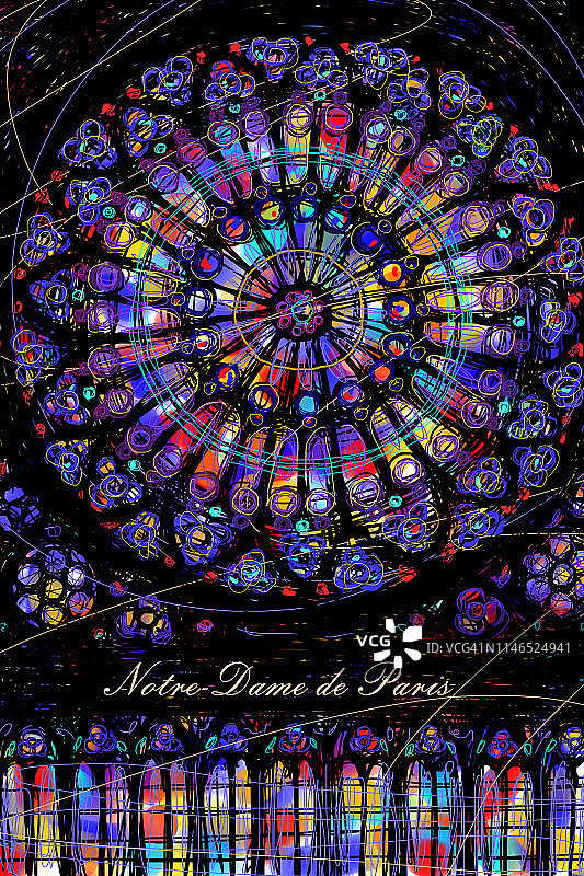 巴黎圣母院大教堂“玫瑰”圆形彩色玻璃窗图片素材