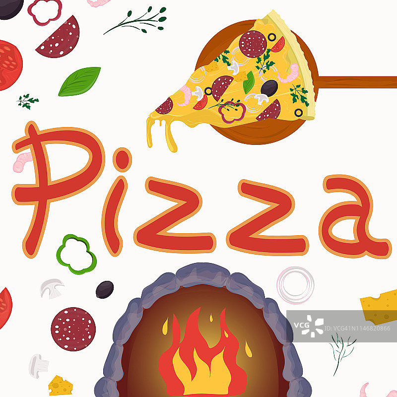 封面背景_31_插图，以意大利披萨美食为主题，用于装饰和设计配料贴纸图片素材
