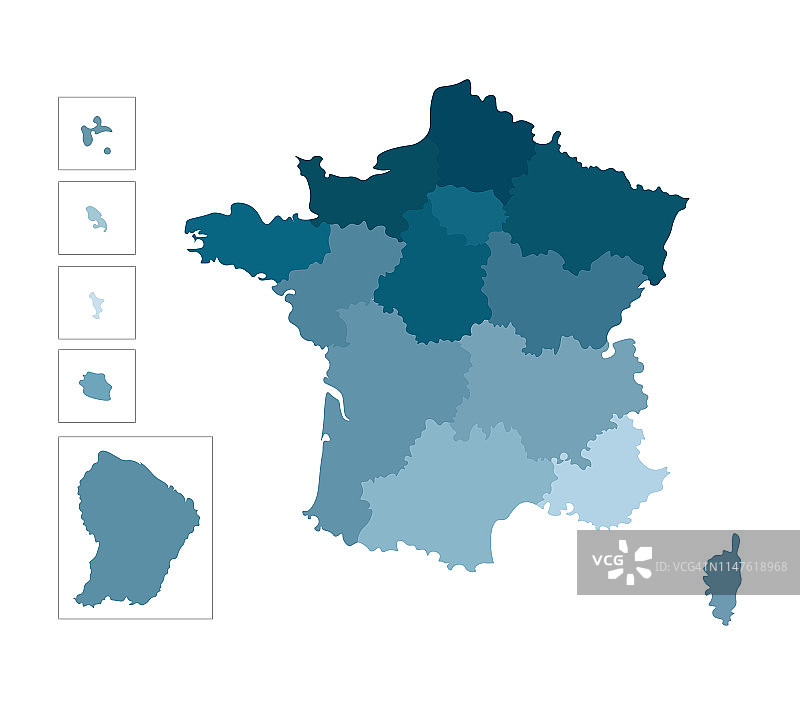 法国简化行政地图矢量孤立插图。地区边界。图片素材