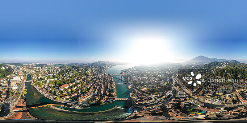 卢塞恩老城360度空中全景图图片素材