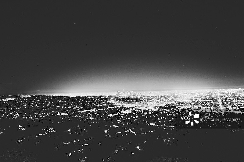 洛杉矶城市灯光之夜，洛杉矶天际线，洛杉矶背景图片素材