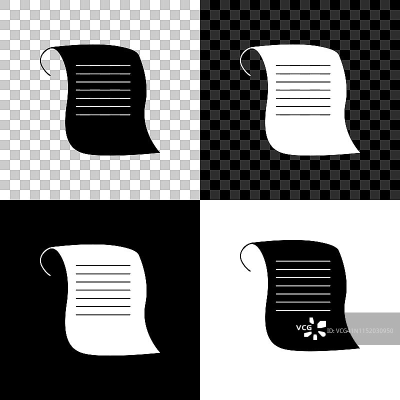 纸张滚动图标孤立在黑色，白色和透明的背景。帆布卷轴标志。矢量图图片素材