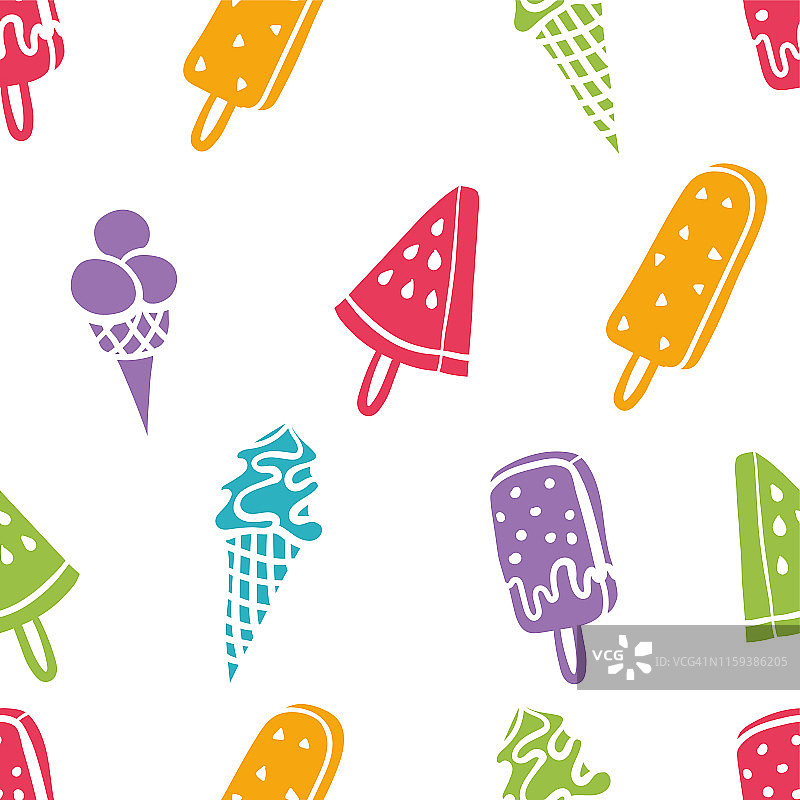 无缝冰淇淋图案与霓虹灯颜色无缝背景纹理，伟大的夏季主题面料，壁纸，菜单或横幅。图片素材