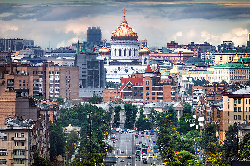 莫斯科城市天际线和基督救世主大教堂图片素材