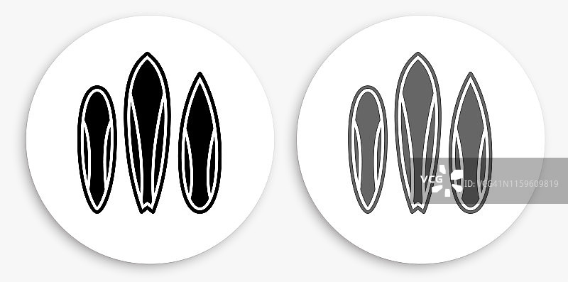 冲浪板黑色和白色圆形图标图片素材
