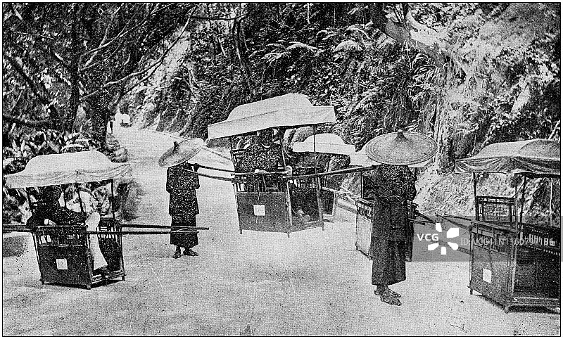 环游世界的古董黑白照片:在中国旅行图片素材
