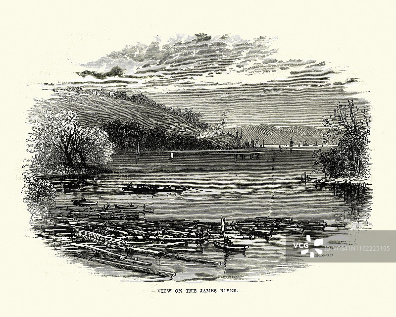 美国弗吉尼亚州詹姆斯河，19世纪图片素材