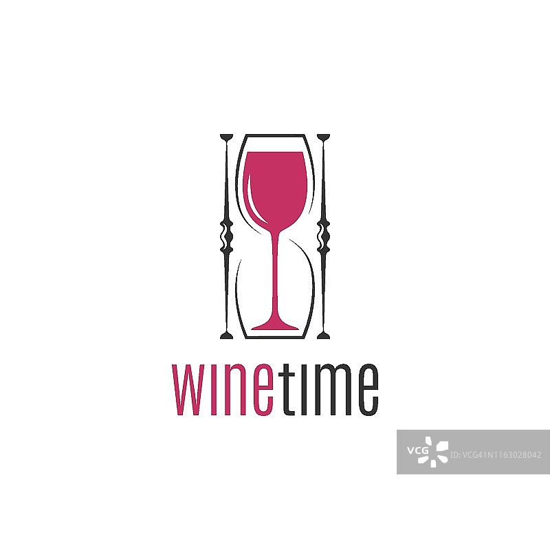 葡萄酒杯沙漏概念标志设计在白色的背景图片素材