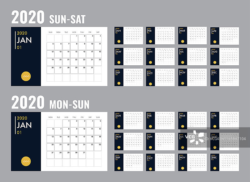 日历2020模板计划矢量日记在极简主义风格图片素材