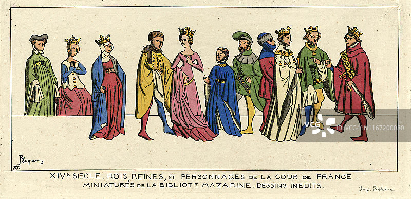 法国国王，王后和贵族，中世纪服装，14世纪图片素材