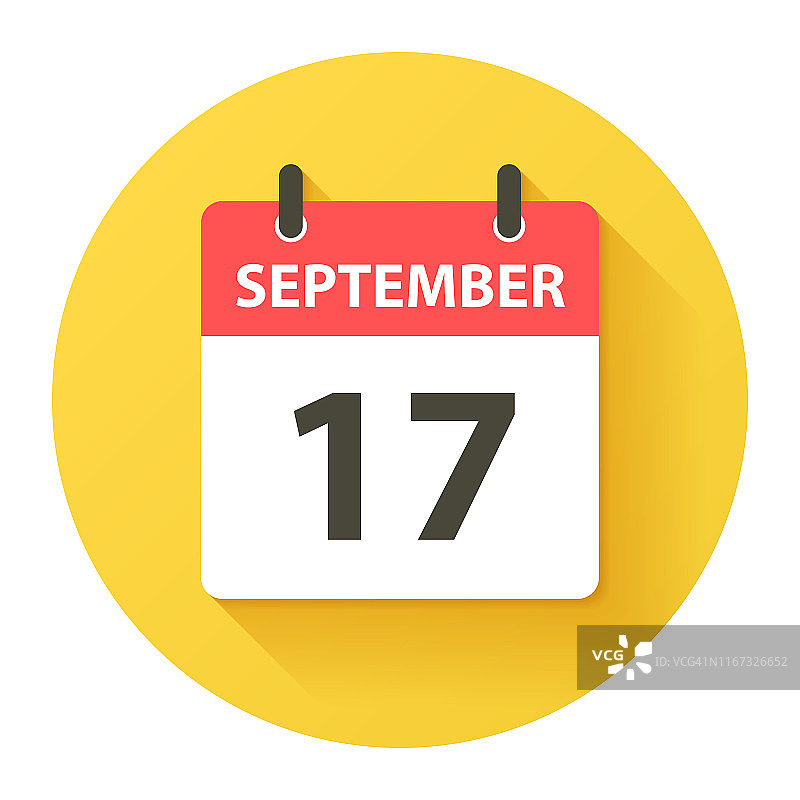 9月17日-圆形每日日历图标在平面设计风格图片素材