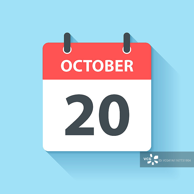 10月20日-平面设计风格的每日日历图标图片素材