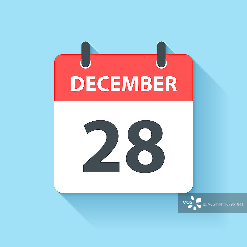 12月28日-平面设计风格的每日日历图标图片素材
