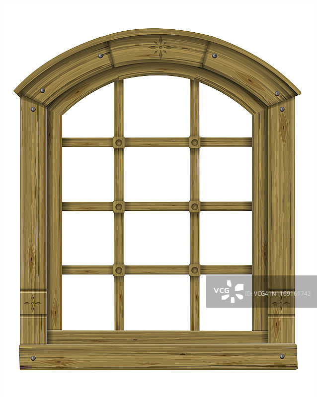 古色古香的木制拱形窗，梦幻的斯堪的纳维亚哥特式图片素材