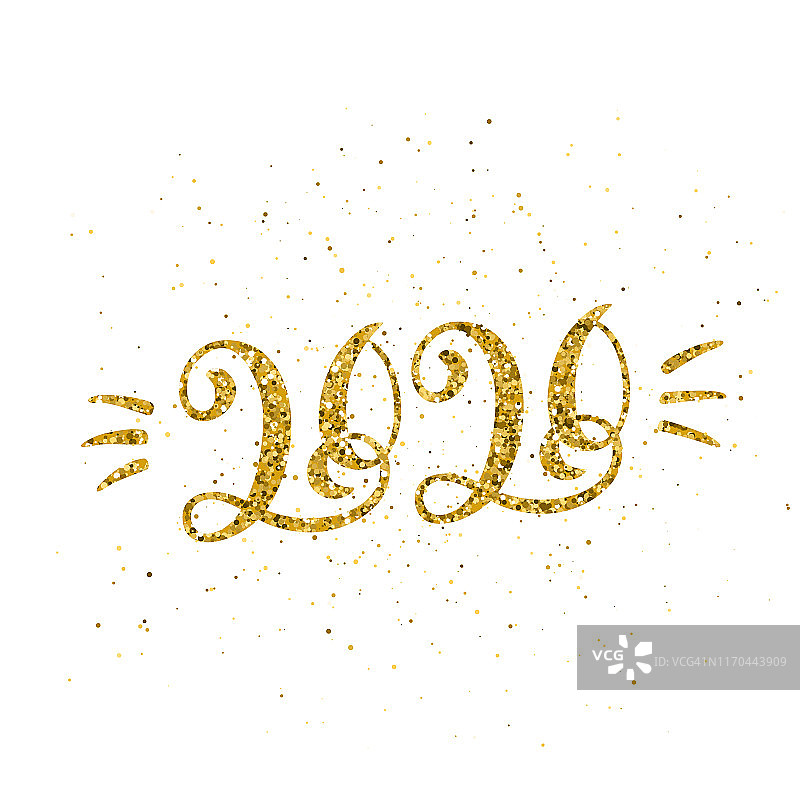 2020年新年快乐海报手绘字体。图片素材
