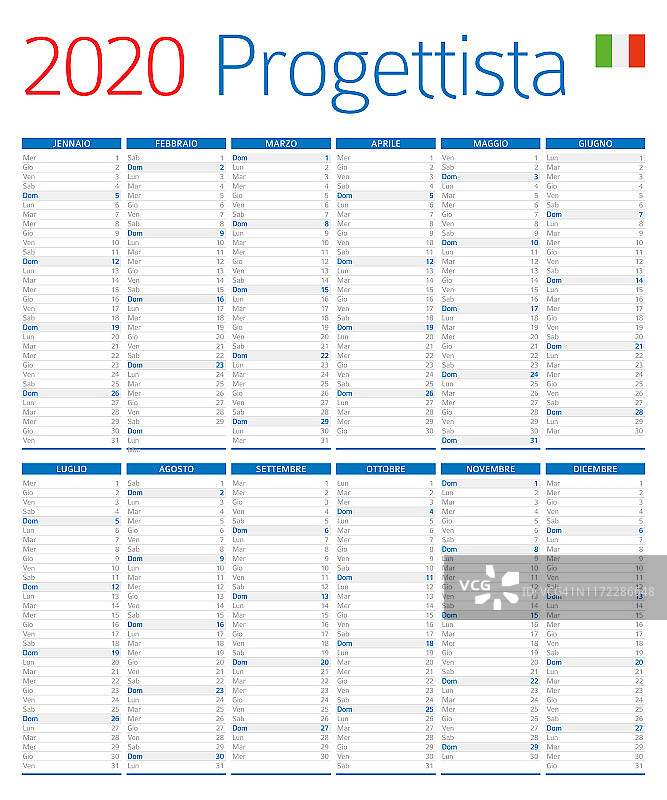 2020年日历规划师。意大利版图片素材