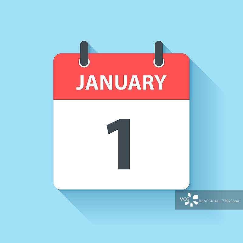 1月1日-日日历图标在平面设计风格图片素材