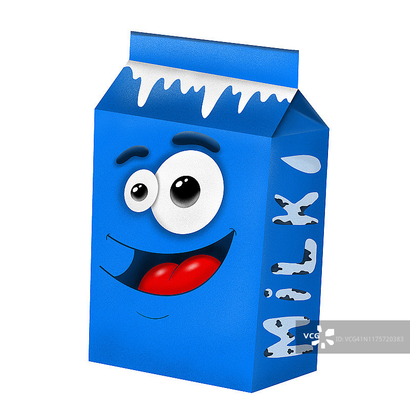 蓝色牛奶盒，白色背景，插图图片素材