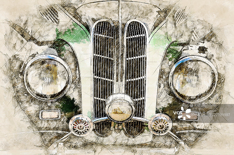 数字艺术素描的经典汽车图片素材
