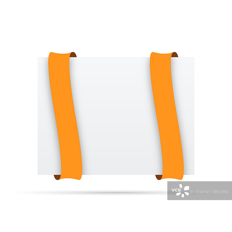 橙色丝带上的空白白色标签-设计元素图片素材