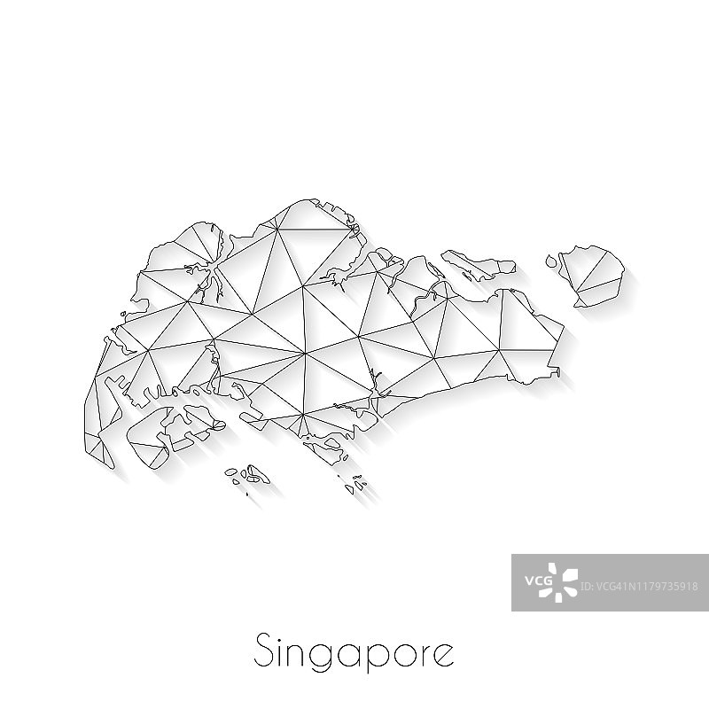 新加坡地图连接-白色背景上的网络网格图片素材
