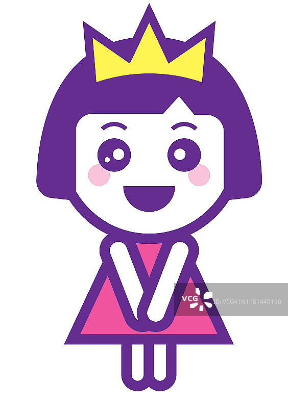 可爱的公主女孩与皇冠穿着粉红色的衬衫字符-向量字符图片素材