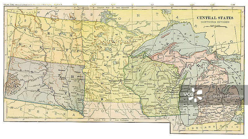 中部各州地图1899图片素材