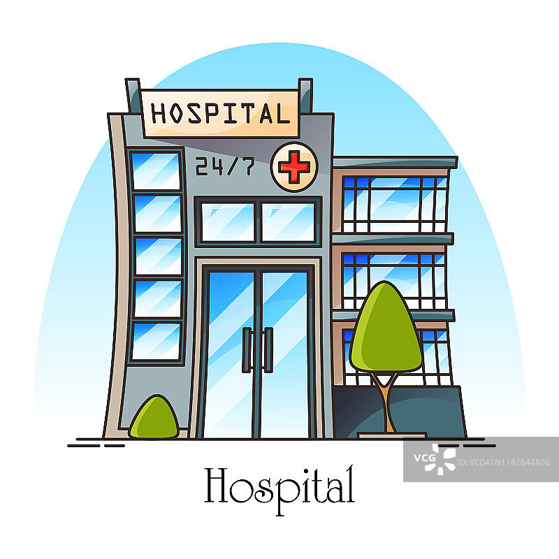 医院门面呈细线状或诊所、收容所图片素材