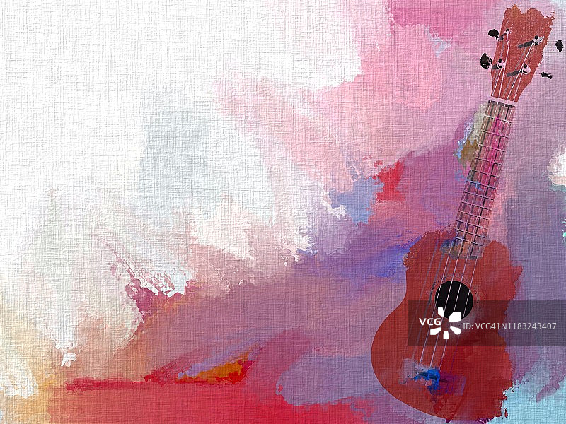 艺术音乐插图-在画布上用颜料画的尤克里里。图片素材