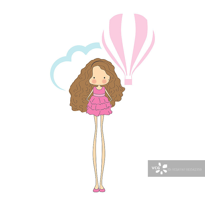 女孩，云彩和热气球图片素材