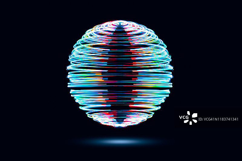 旋转的彩虹光轨迹球体图片素材