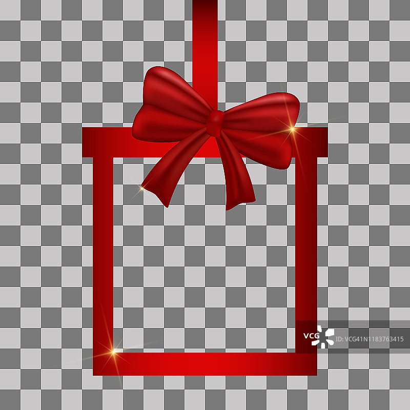 装饰逼真的红色丝带与闪亮的礼品蝴蝶结。孤立的背景矢量对象，贺卡，横幅模板，网页设计，新年，圣诞快乐，情人节，节日庆祝图片素材