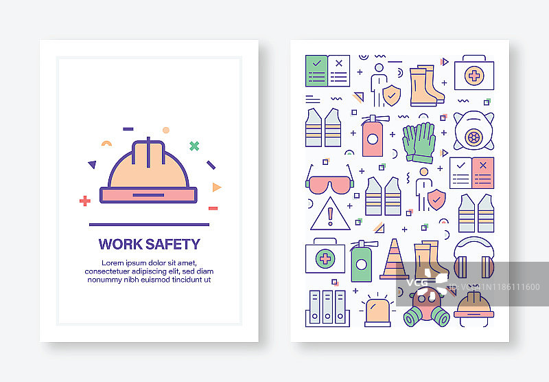 工作安全概念线风格封面设计的年度报告，传单，小册子。图片素材