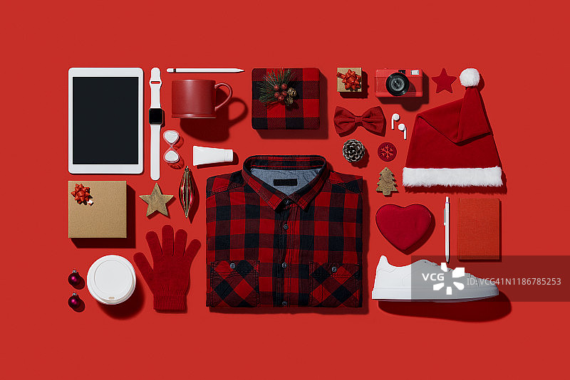 红色的背景是圣诞购物公寓图片素材