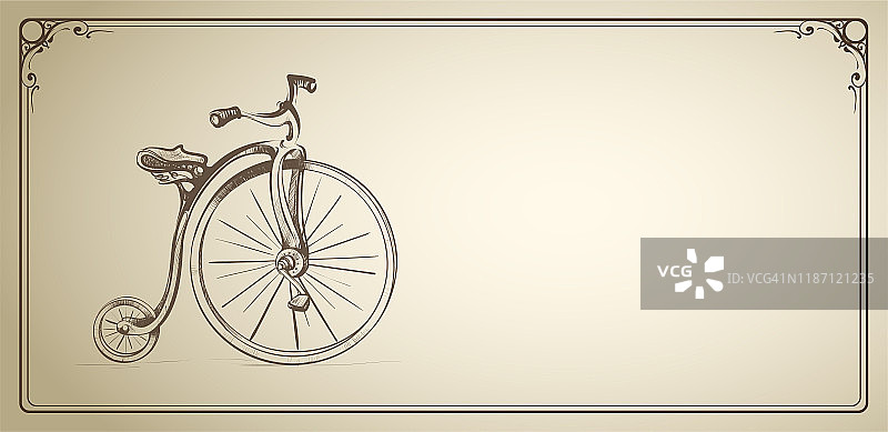 水平插图的复古自行车在一个框架图片素材