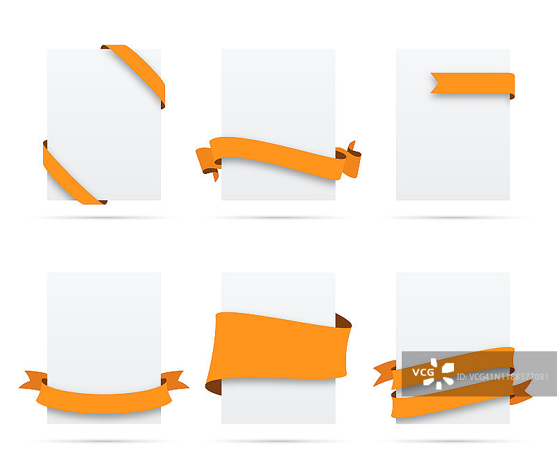 在空白的白色标签上设置橙色丝带-设计元素图片素材
