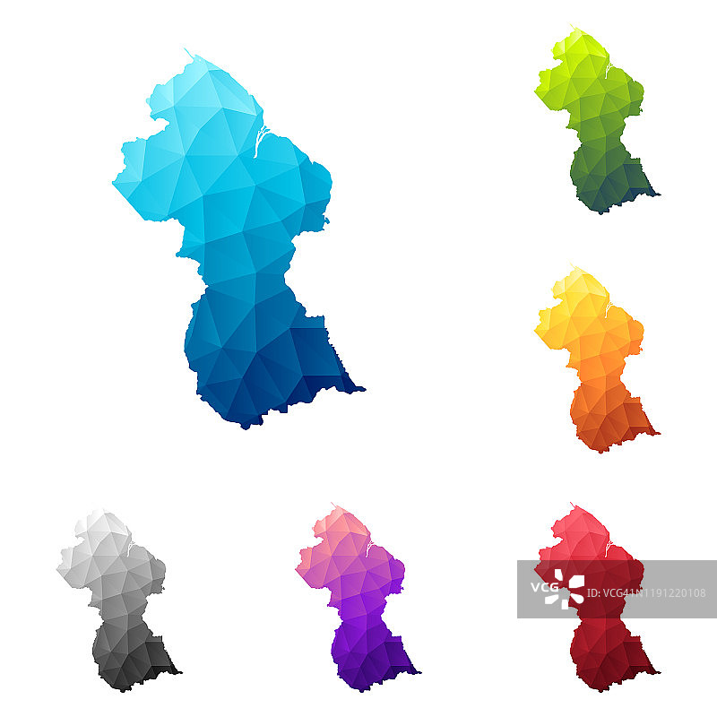 圭亚那地图在低多边形风格-彩色多边形几何设计图片素材