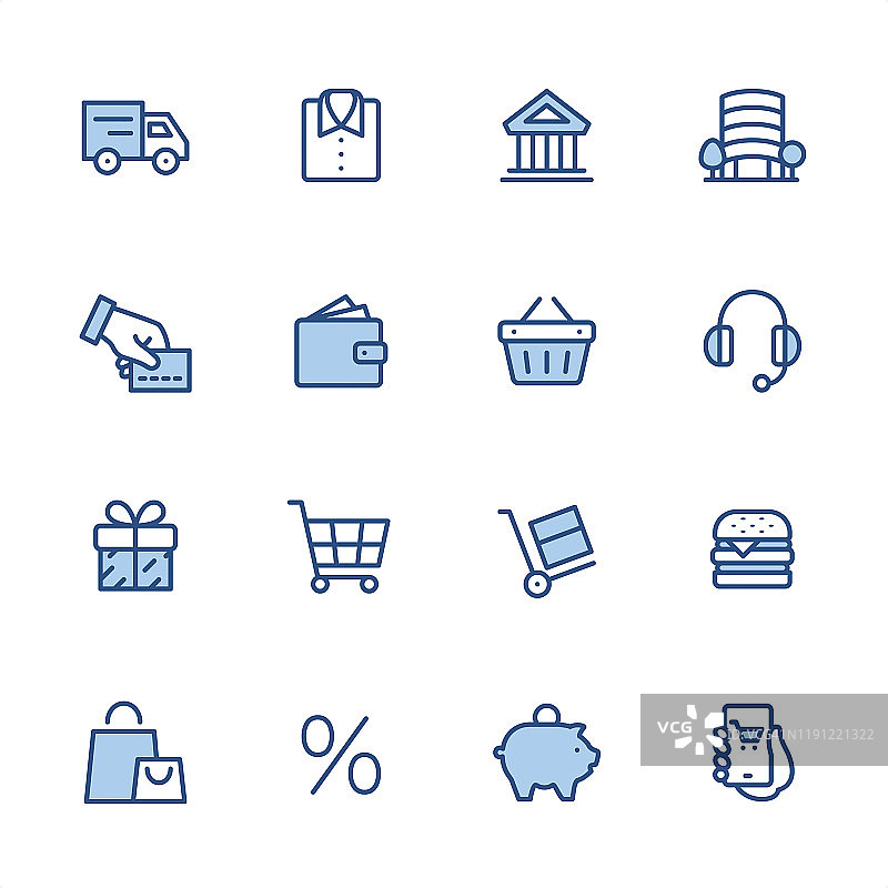 购物和电子商务-像素完美的蓝色轮廓图标图片素材