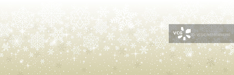 飘着雪花的米色圣诞横幅。圣诞快乐，新年祝福横幅。横向的新年背景，标题，海报，卡片，网站。矢量图图片素材