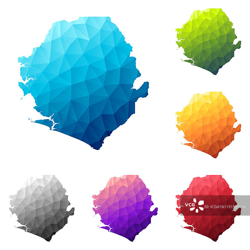 塞拉利昂地图在低多边形风格-彩色多边形几何设计图片素材