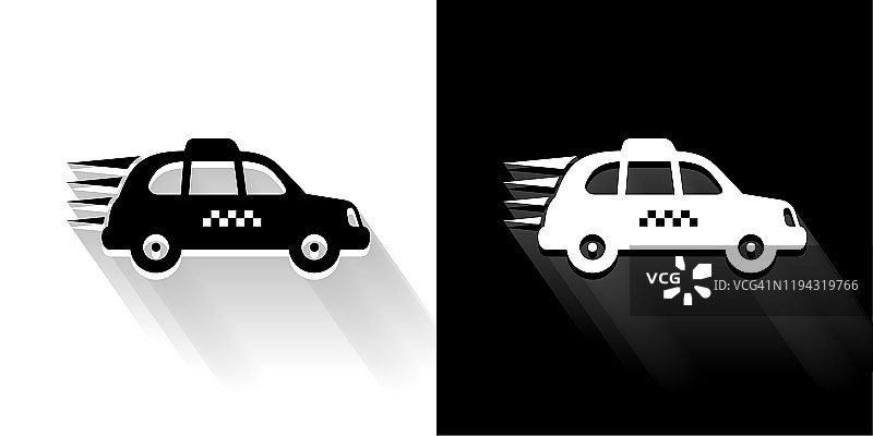 黑色和白色的出租车与长影子图标图片素材