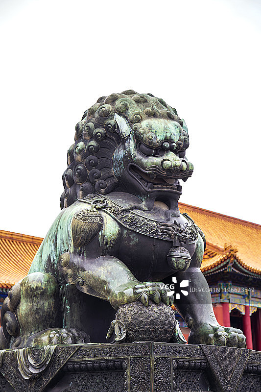 北京紫禁城的狮子雕像图片素材