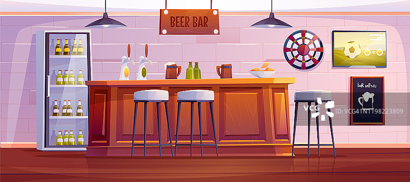 啤酒吧或酒吧，室内空荡荡的，有一张木桌图片素材
